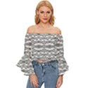 Black And White Tribal Print Pattern Off Shoulder Flutter Bell Sleeve Top View1