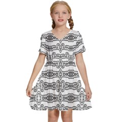 Black And White Tribal Print Pattern Kids  Short Sleeve Tiered Mini Dress by dflcprintsclothing