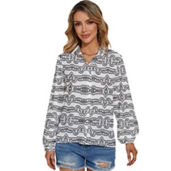 Black And White Tribal Print Pattern Women s Long Sleeve Button Down Shirt