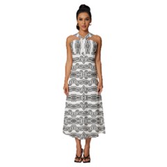 Black And White Tribal Print Pattern Sleeveless Cross Front Cocktail Midi Chiffon Dress by dflcprintsclothing