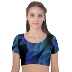 Abstract Blue Background Velvet Short Sleeve Crop Top  by artworkshop