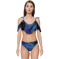 Abstract Blue Background Ruffle Edge Tie Up Bikini Set	 by artworkshop