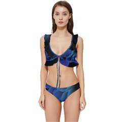 Abstract Blue Background Low Cut Ruffle Edge Bikini Set