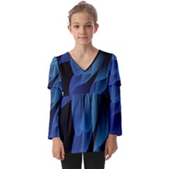 Abstract Blue Background Kids  V Neck Casual Top