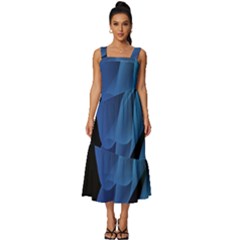 Abstract Blue Background Square Neckline Tiered Midi Dress