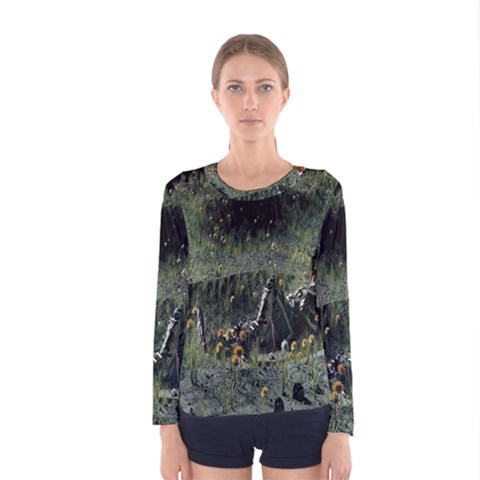 Astronaut Lying In Flowers Fantasy Women s Long Sleeve Tee by artworkshop