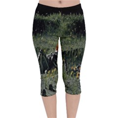 Astronaut Lying In Flowers Fantasy Velvet Capri Leggings  by artworkshop