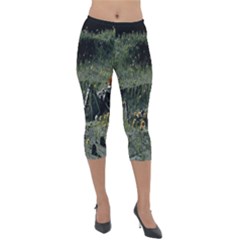 Astronaut Lying In Flowers Fantasy Lightweight Velour Capri Leggings  by artworkshop