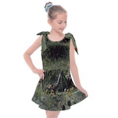 Astronaut Lying In Flowers Fantasy Kids  Tie Up Tunic Dress by artworkshop