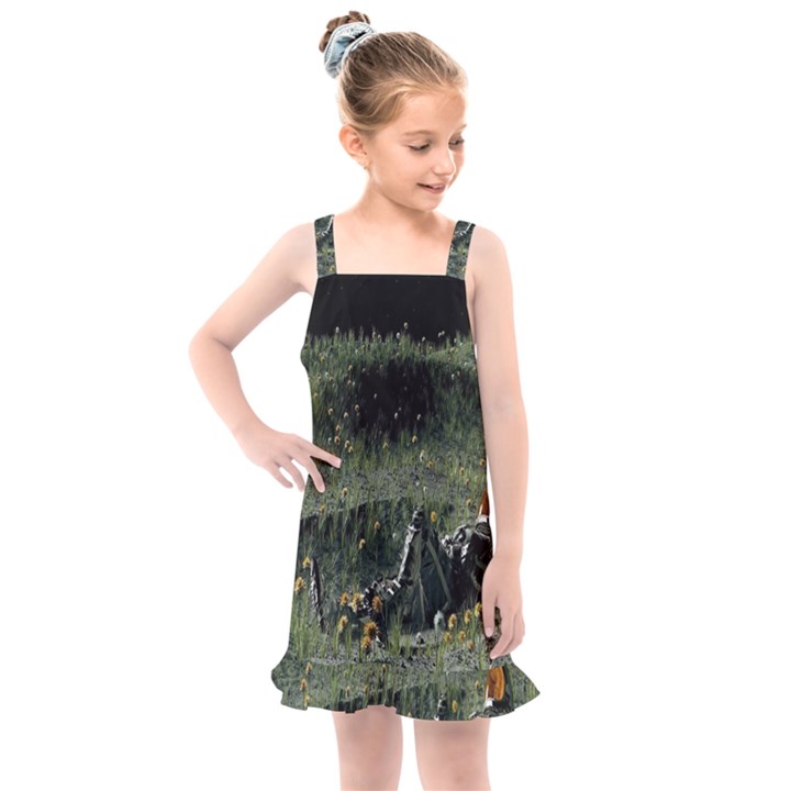 Astronaut Lying In Flowers Fantasy Kids  Overall Dress