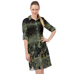 Astronaut Lying In Flowers Fantasy Long Sleeve Mini Shirt Dress by artworkshop