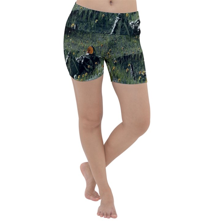 Astronaut Lying In Flowers Fantasy Lightweight Velour Yoga Shorts