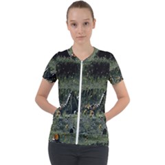 Astronaut Lying In Flowers Fantasy Short Sleeve Zip Up Jacket by artworkshop