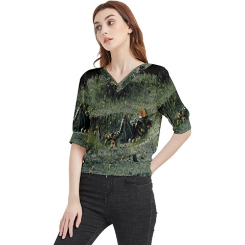 Astronaut Lying In Flowers Fantasy Quarter Sleeve Blouse by artworkshop