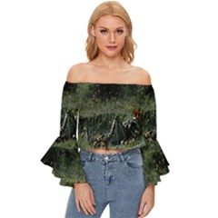 Astronaut Lying In Flowers Fantasy Off Shoulder Flutter Bell Sleeve Top by artworkshop