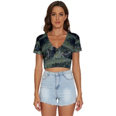 Astronaut Lying In Flowers Fantasy V-neck Crop Top