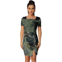 Astronaut Lying In Flowers Fantasy Fitted Knot Split End Bodycon Dress