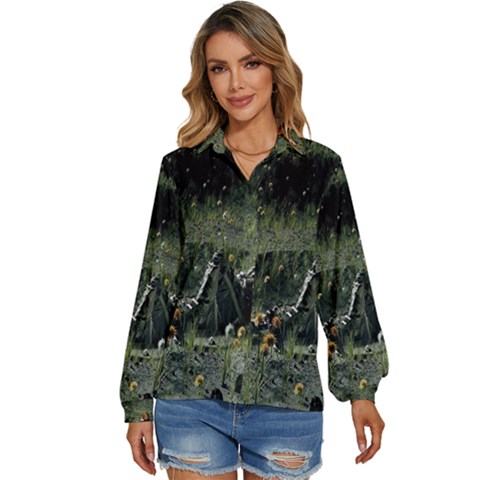 Astronaut Lying In Flowers Fantasy Women s Long Sleeve Button Down Shirt by artworkshop