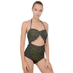 Green Grunge Background Scallop Top Cut Out Swimsuit by artworkshop