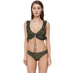 Green Grunge Background Low Cut Ruffle Edge Bikini Set