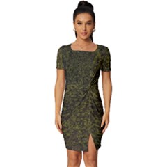 Green Grunge Background Fitted Knot Split End Bodycon Dress