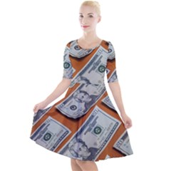 Money Pattern Quarter Sleeve A-line Dress by artworkshop