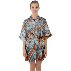 Money Pattern Half Sleeve Satin Kimono  by artworkshop