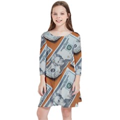 Money Pattern Kids  Quarter Sleeve Skater Dress by artworkshop