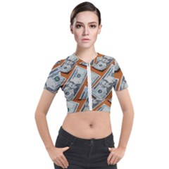 Money Pattern Short Sleeve Cropped Jacket