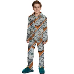 Money Pattern Kids  Long Sleeve Velvet Pajamas Set by artworkshop