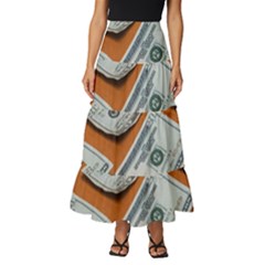 Money Pattern Tiered Ruffle Maxi Skirt by artworkshop