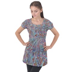 Pattern Texture Design Puff Sleeve Tunic Top by artworkshop