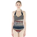 Patterned tunnels on the concrete wall Halter Swimsuit View1