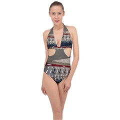 Patterned Tunnels On The Concrete Wall Halter Front Plunge Swimsuit by artworkshop