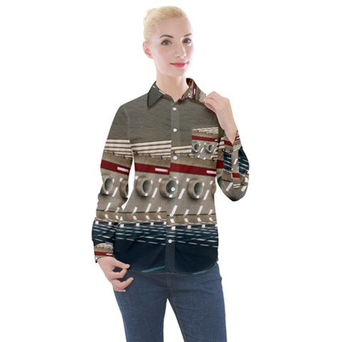 Patterned Tunnels On The Concrete Wall Women s Long Sleeve Pocket Shirt by artworkshop