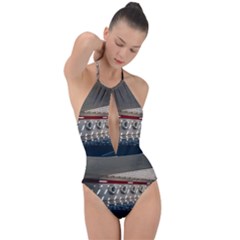 Patterned Tunnels On The Concrete Wall Plunge Cut Halter Swimsuit by artworkshop