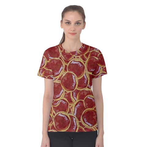 Cookies With Strawberry Jam Motif Pattern Women s Cotton Tee by dflcprintsclothing