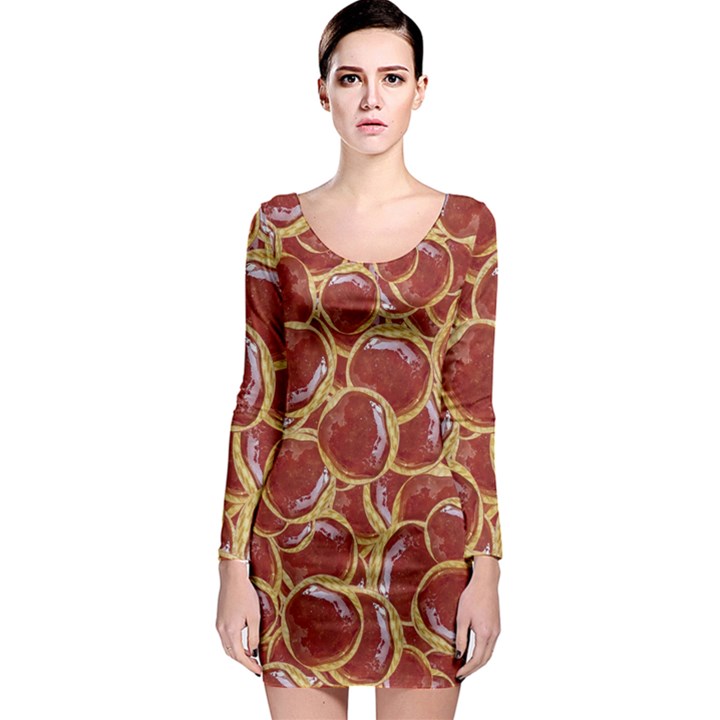 Cookies With Strawberry Jam Motif Pattern Long Sleeve Bodycon Dress