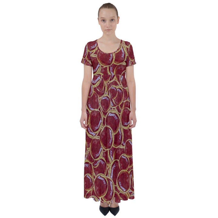 Cookies With Strawberry Jam Motif Pattern High Waist Short Sleeve Maxi Dress