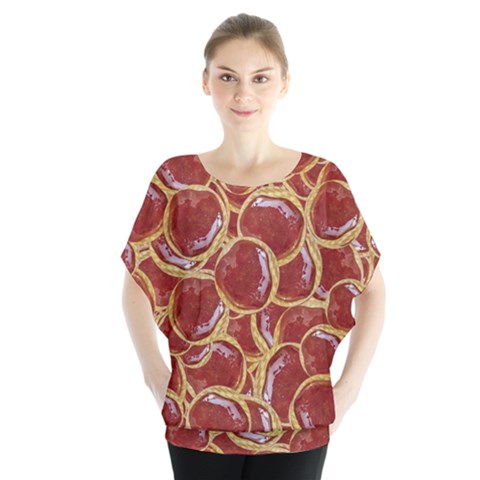 Cookies With Strawberry Jam Motif Pattern Batwing Chiffon Blouse by dflcprintsclothing