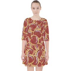 Cookies With Strawberry Jam Motif Pattern Quarter Sleeve Pocket Dress