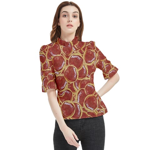 Cookies With Strawberry Jam Motif Pattern Frill Neck Blouse by dflcprintsclothing