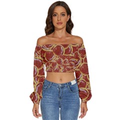 Cookies With Strawberry Jam Motif Pattern Long Sleeve Crinkled Weave Crop Top