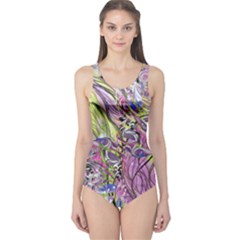 Abstract Intarsio One Piece Swimsuit by kaleidomarblingart