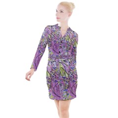 Abstract Intarsio Button Long Sleeve Dress by kaleidomarblingart