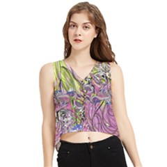 Abstract Intarsio V-neck Cropped Tank Top by kaleidomarblingart