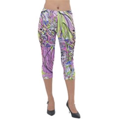 Abstract Intarsio Lightweight Velour Capri Leggings  by kaleidomarblingart