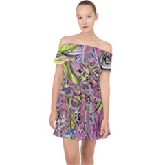 Abstract Intarsio Off Shoulder Chiffon Dress by kaleidomarblingart