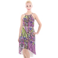 Abstract Intarsio High-low Halter Chiffon Dress  by kaleidomarblingart