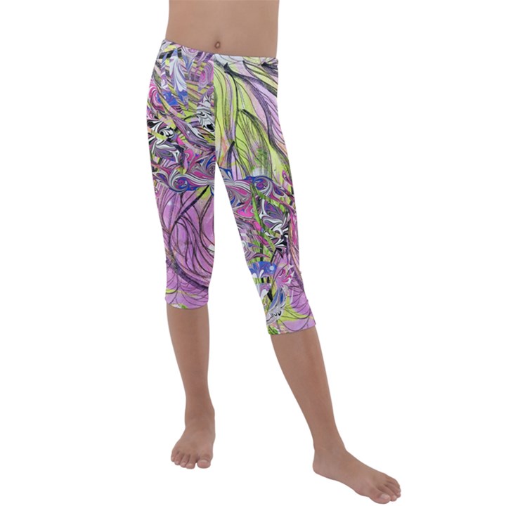 Abstract intarsio Kids  Lightweight Velour Capri Leggings 